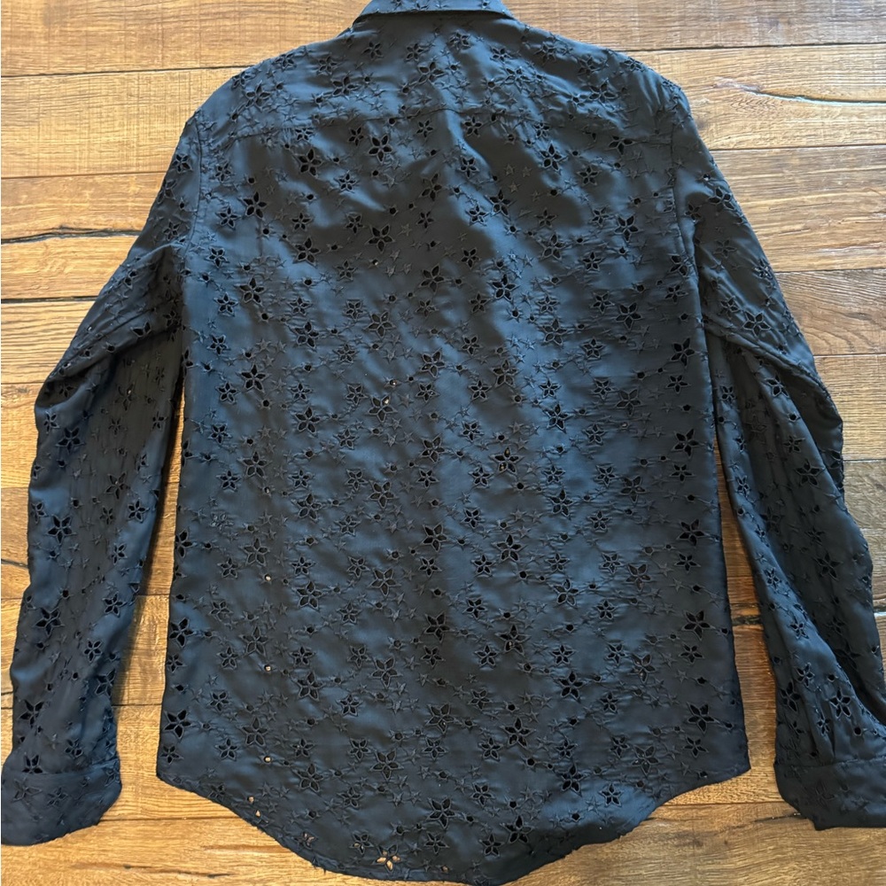 Saint Laurent Black cotton eyelet shirt - Picture 3 of 4